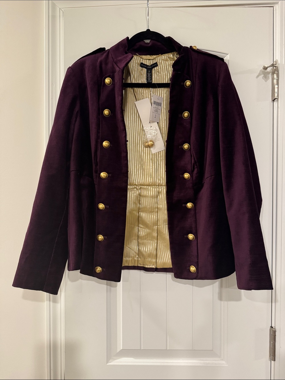 Chico's Plum Velvet Military-Style Blazer with Gold Buttons